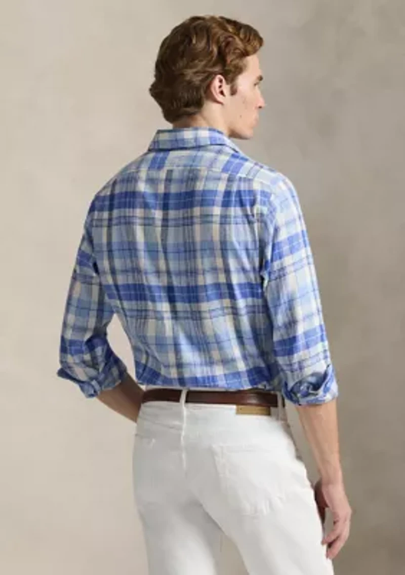 Classic Fit Plaid Linen-Blend Shirt