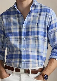 Classic Fit Plaid Linen-Blend Shirt