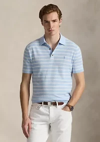 Striped Cotton-Linen Polo-Collar Sweater