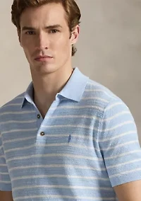 Striped Cotton-Linen Polo-Collar Sweater