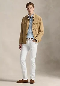 Striped Cotton-Linen Polo-Collar Sweater