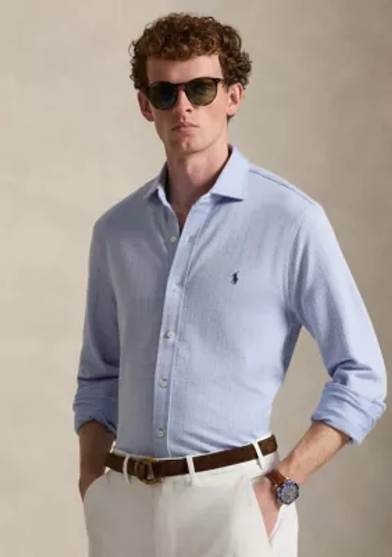 Plaid Jersey Spread-Collar Shirt