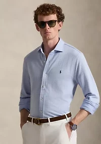 Plaid Jersey Spread-Collar Shirt