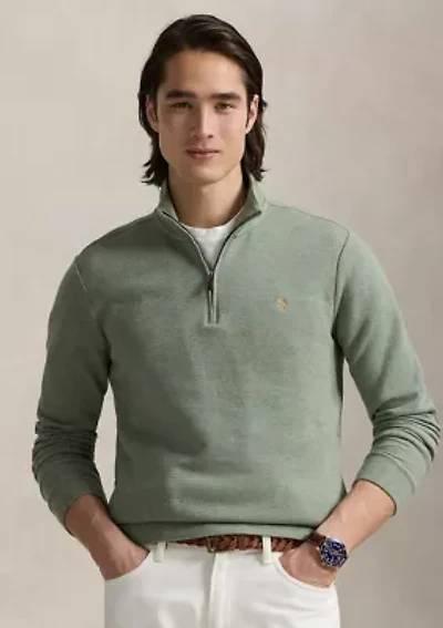 Double Knit Mesh Quarter Zip Pullover Sweater