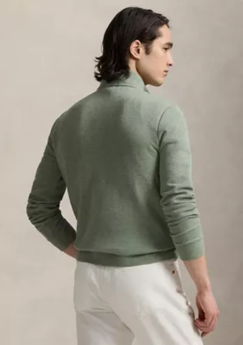 Double Knit Mesh Quarter Zip Pullover Sweater