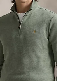 Double Knit Mesh Quarter Zip Pullover Sweater