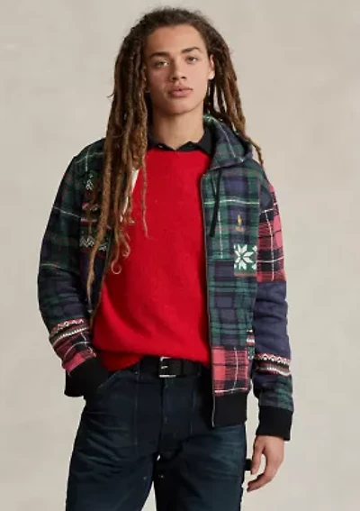 Patchwork Print Fleece Full Zip Hoodie
