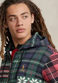 Patchwork Print Fleece Full Zip Hoodie