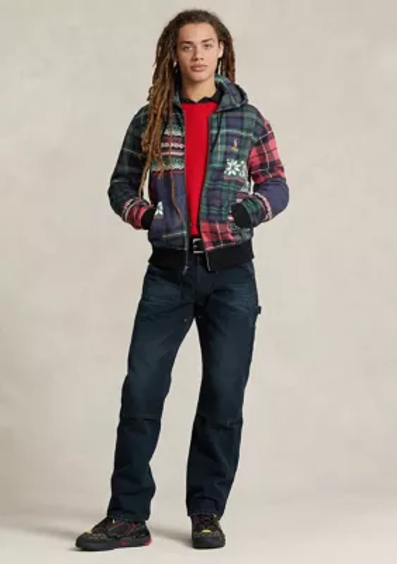 Patchwork Print Fleece Full Zip Hoodie