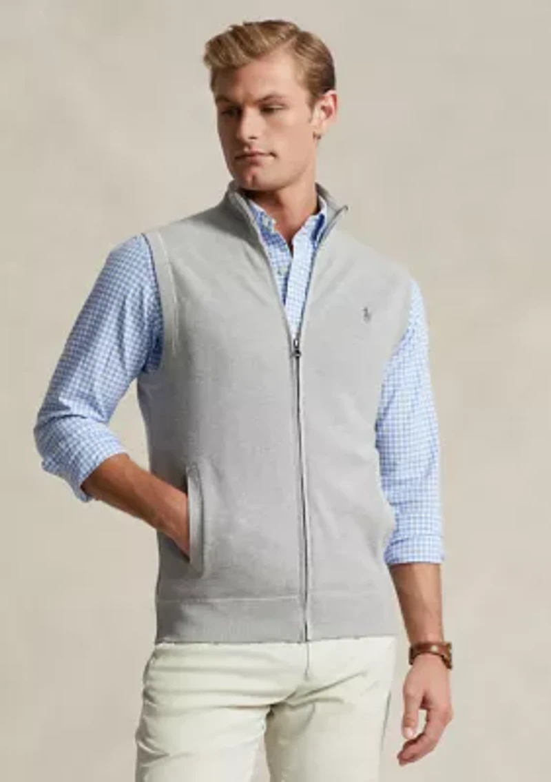 Mesh-Knit Cotton Full-Zip Sweater Vest