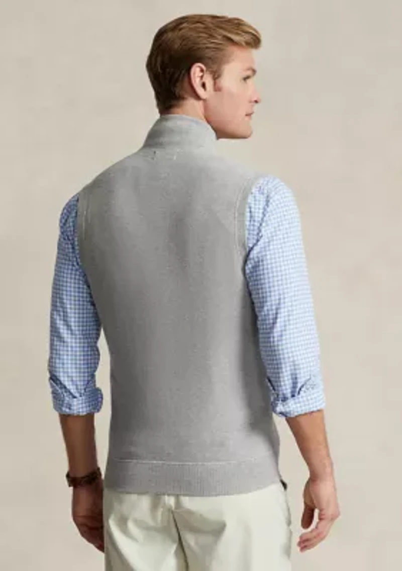 Mesh-Knit Cotton Full-Zip Sweater Vest