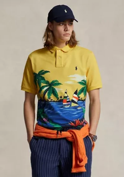 Printed Short Sleeve Mesh Polo Shirt