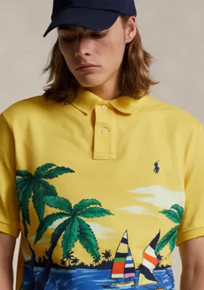Printed Short Sleeve Mesh Polo Shirt
