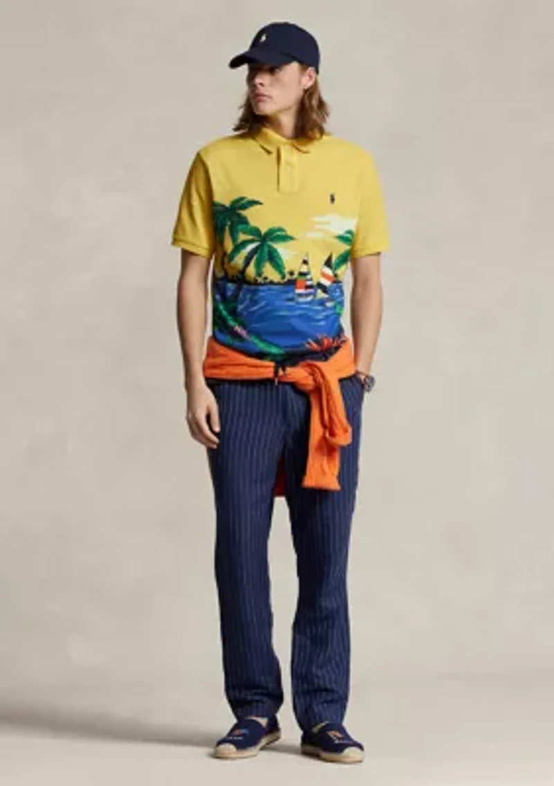 Printed Short Sleeve Mesh Polo Shirt