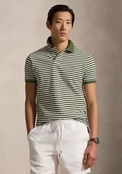 Men's Custom Slim Fit Striped Mesh Polo Shirt