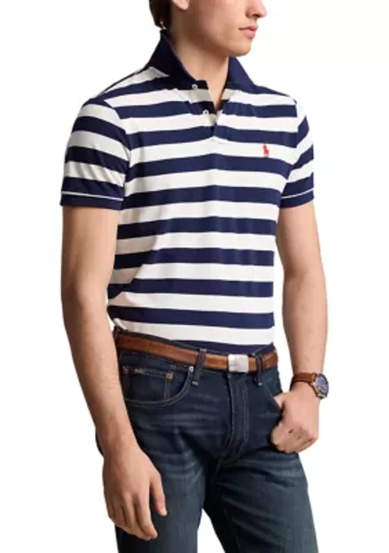 Classic Fit Striped Mesh Polo Shirt