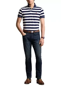 Classic Fit Striped Mesh Polo Shirt