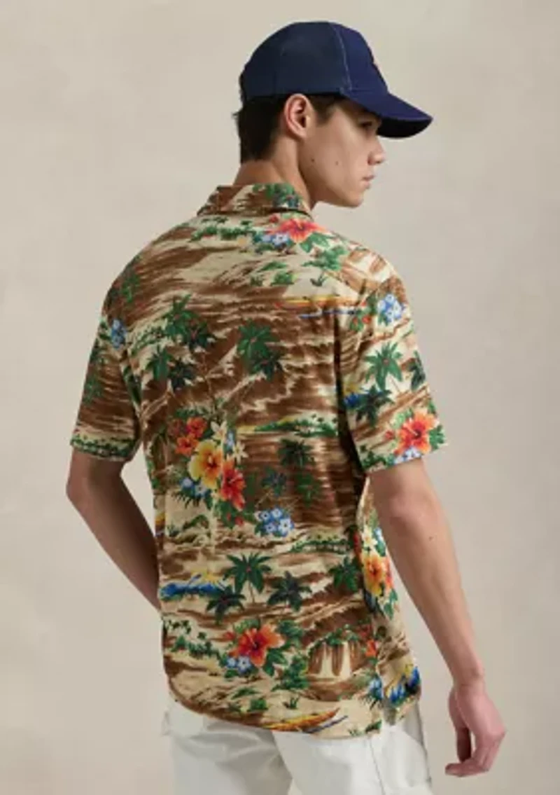 Classic Fit Tropical Linen Cotton Polo Shirt