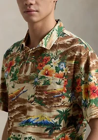 Classic Fit Tropical Linen Cotton Polo Shirt