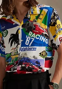 Classic Fit Racing-Print Camp Shirt
