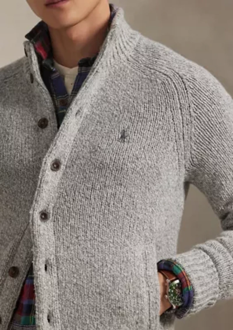 Wool-Blend Mock Neck Cardigan