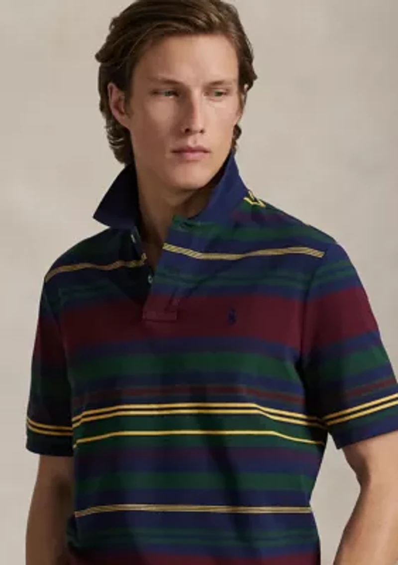 Classic Fit Striped Mesh Polo Shirt