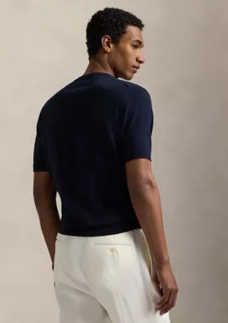 Cotton Crewneck Short-Sleeve Sweater