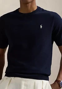 Cotton Crewneck Short-Sleeve Sweater