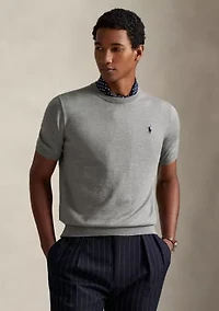 Cotton Crewneck Short-Sleeve Sweater