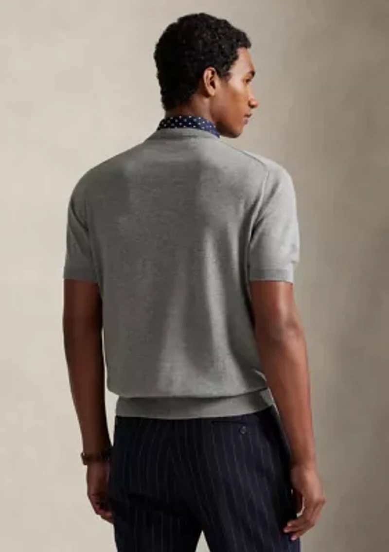 Cotton Crewneck Short-Sleeve Sweater