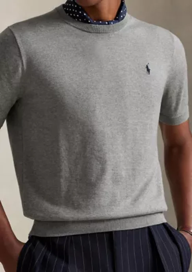 Cotton Crewneck Short-Sleeve Sweater