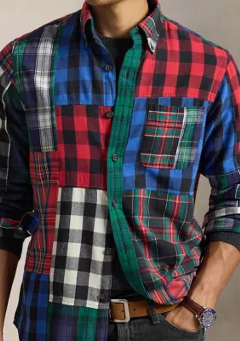 Classic Fit Patchwork Flannel Shirt