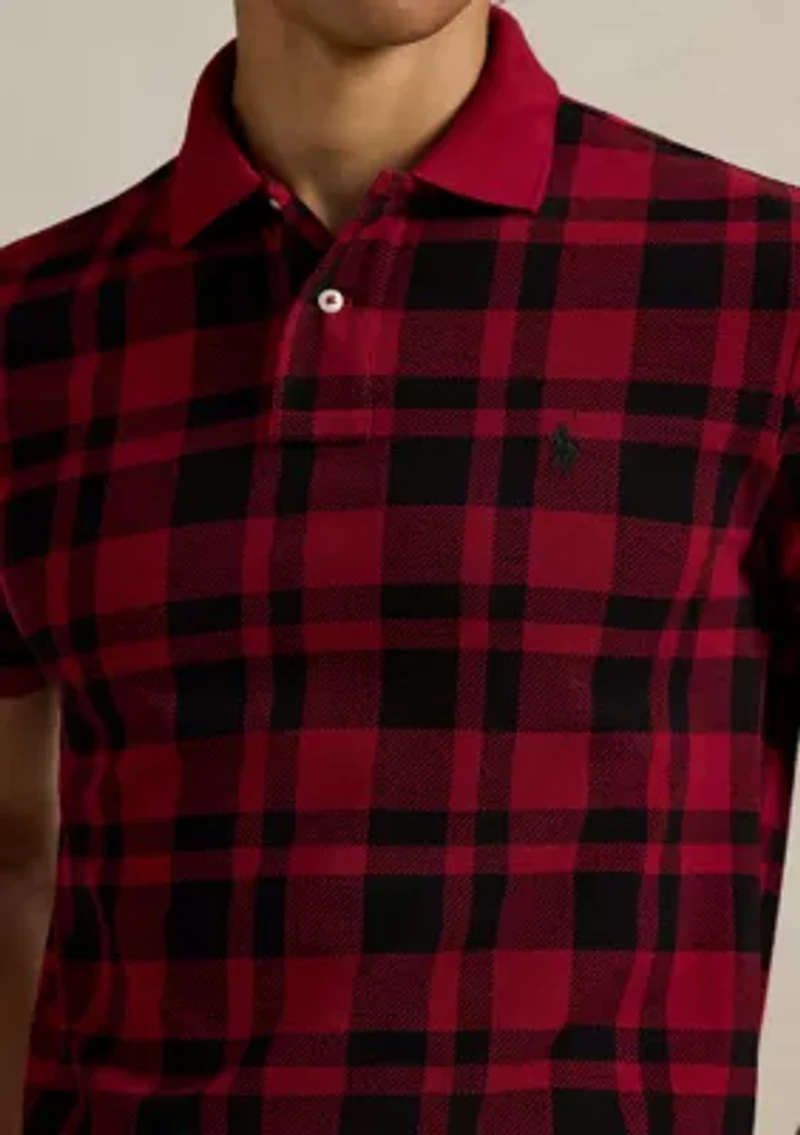 Men's Custom Slim Fit Plaid Mesh Polo Shirt