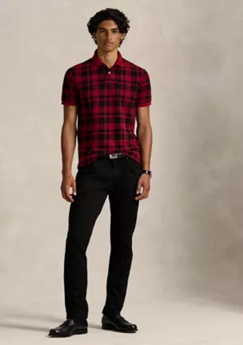 Men's Custom Slim Fit Plaid Mesh Polo Shirt