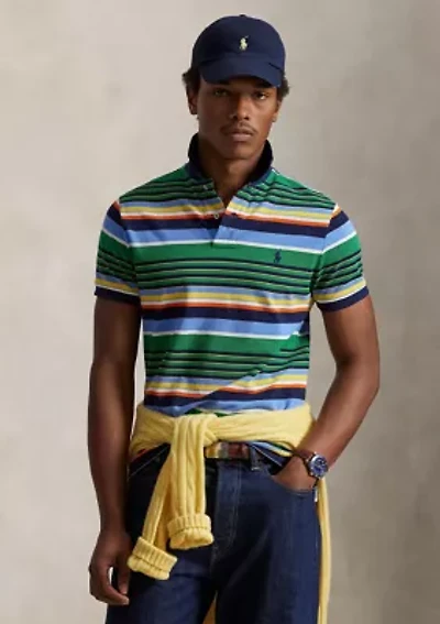 Classic Fit Striped Mesh Polo Shirt