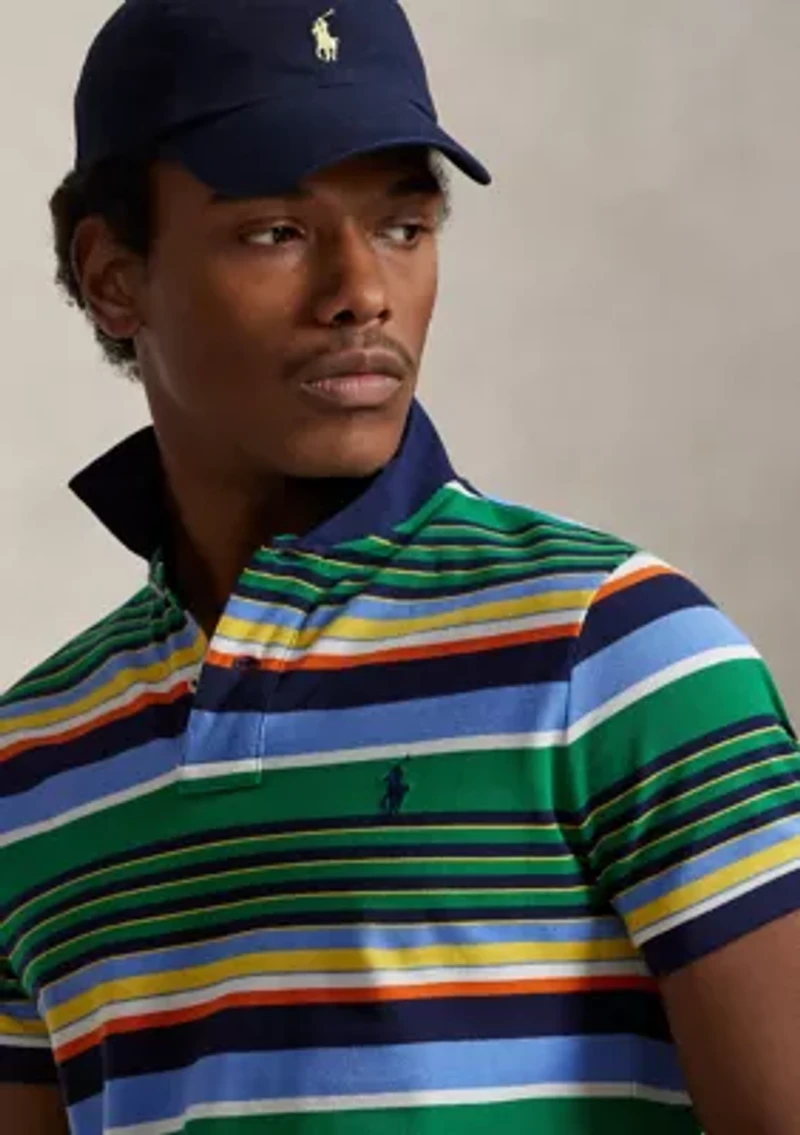 Classic Fit Striped Mesh Polo Shirt