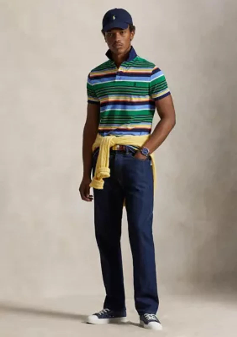 Classic Fit Striped Mesh Polo Shirt