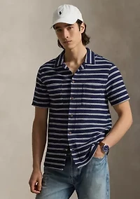 Men's Striped Pointelle-Ribbed Camp Shirt