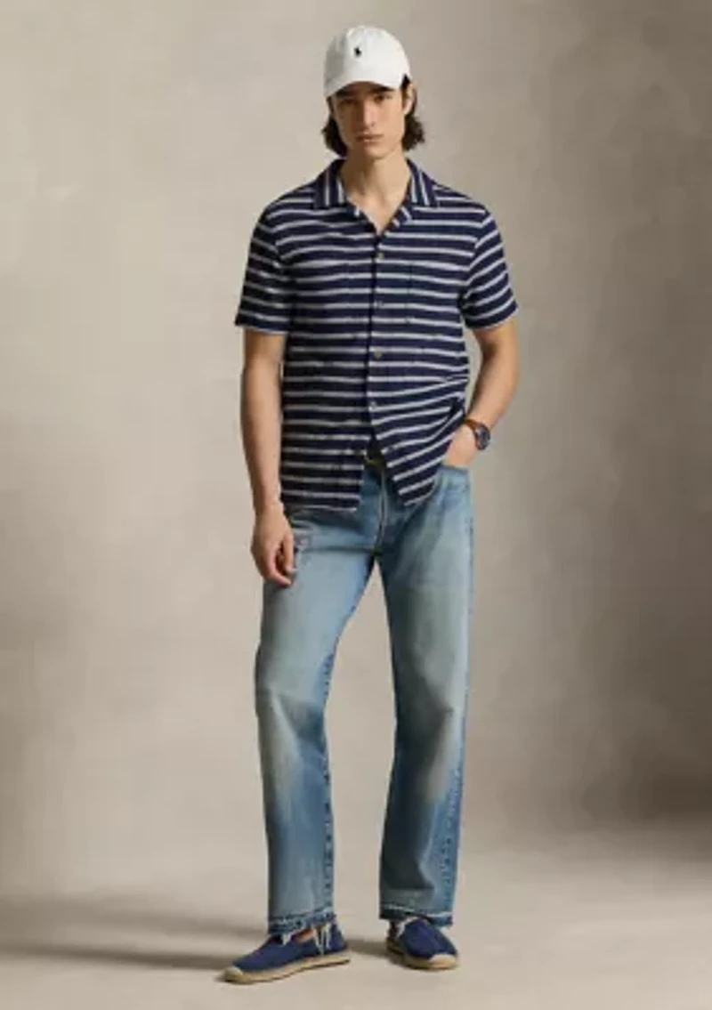 Men's Striped Pointelle-Ribbed Camp Shirt