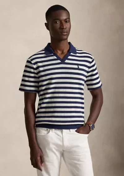 Striped Pointelle-Ribbed Polo Shirt