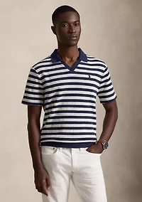 Striped Pointelle-Ribbed Polo Shirt