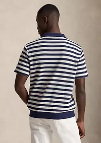 Striped Pointelle-Ribbed Polo Shirt