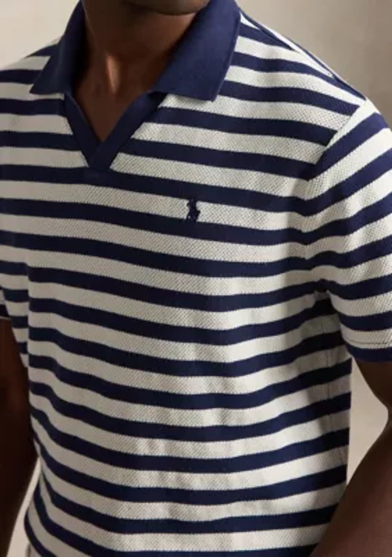 Striped Pointelle-Ribbed Polo Shirt