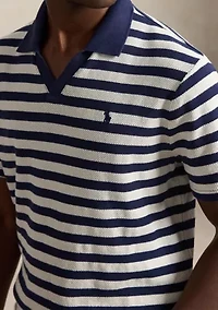 Striped Pointelle-Ribbed Polo Shirt