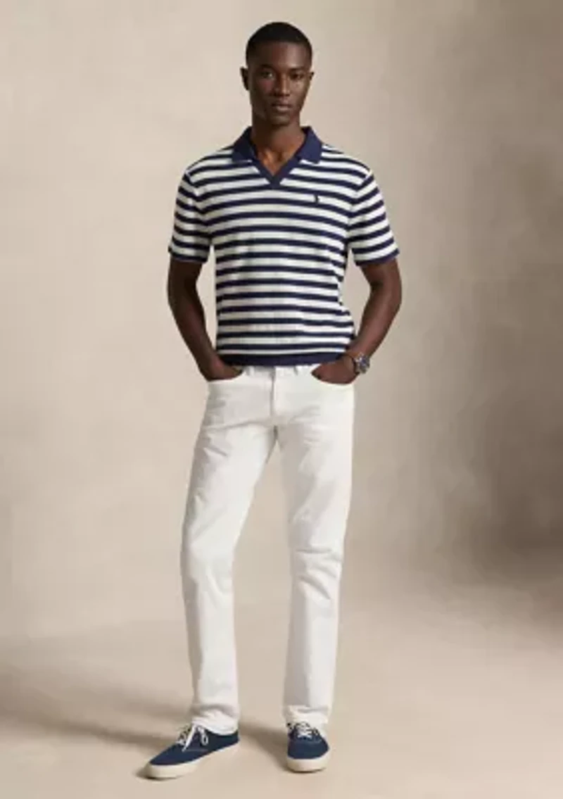 Striped Pointelle-Ribbed Polo Shirt