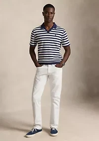 Striped Pointelle-Ribbed Polo Shirt
