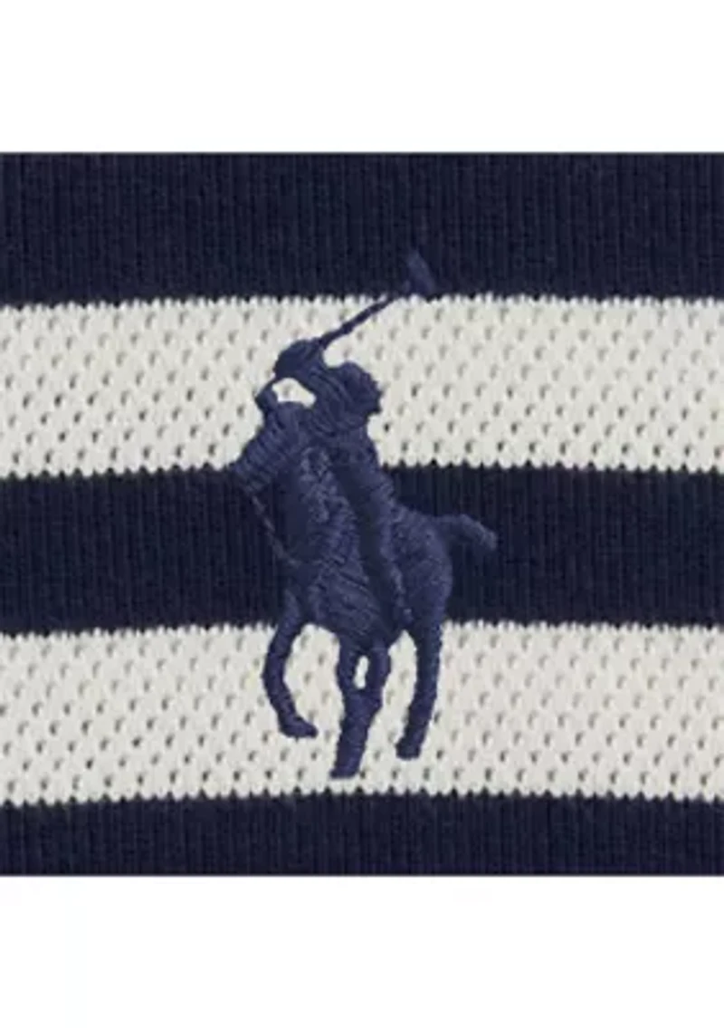 Striped Pointelle-Ribbed Polo Shirt