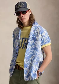 Tropical-Print Linen Shirt