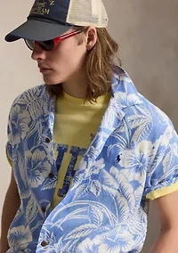 Tropical-Print Linen Shirt