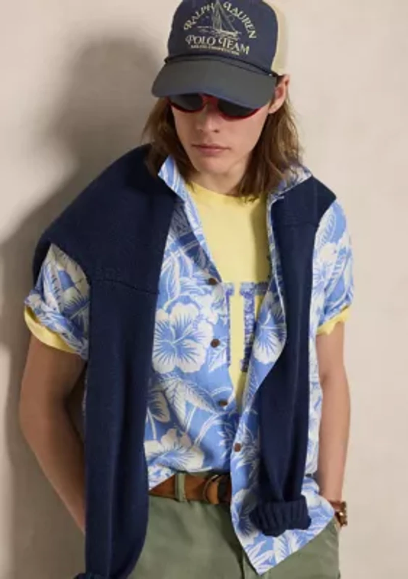 Tropical-Print Linen Shirt